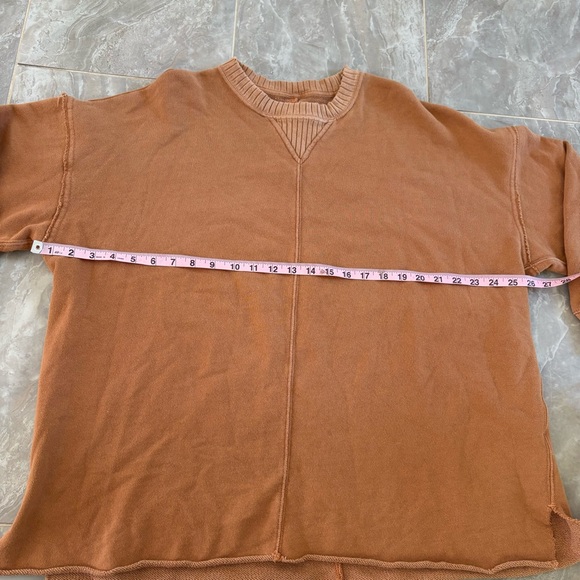 Aerie Raw Hem Pullover Sweatshirt Burt Orange Brown Cotton Blend Oversized Sz S - Picture 8 of 10